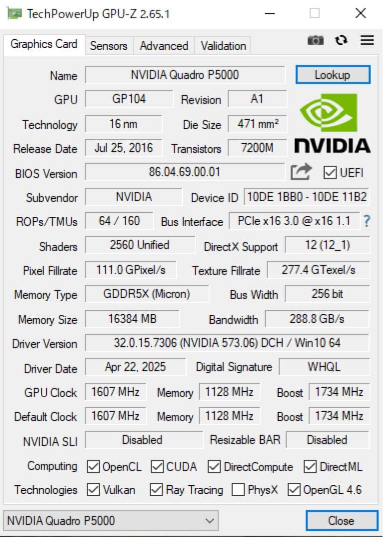 グラフィックボード・グラボ・ビデオカード NVIDIA Quadro P5000
