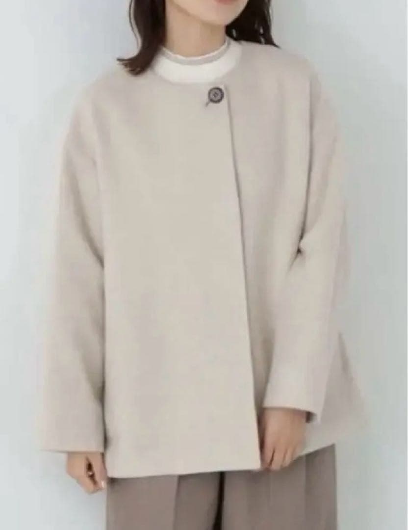 美品NATURAL BEAUTY BASIC カシミア混ノーカラーコート