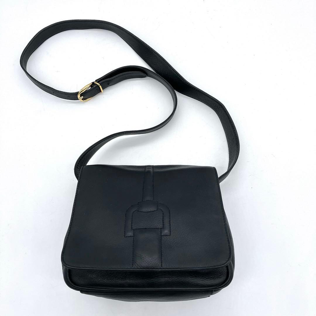 【GUCCI】ショルダーバッグ　ホースビット　レザー　ネイビー　ポシェット