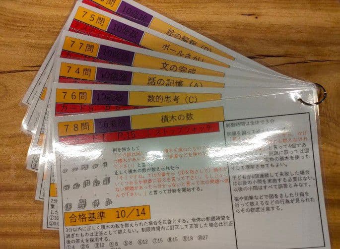 田中ビネー知能検査V　検査進行シート３歳級〜１２歳級セット