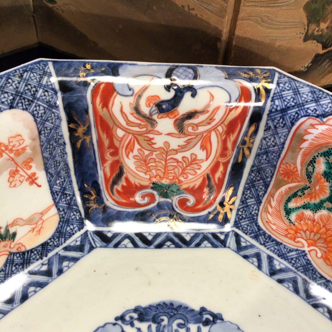 388 古伊万里 極上献上手 鳳凰 に花尽くし紋様 8角書き分け鉢 1客