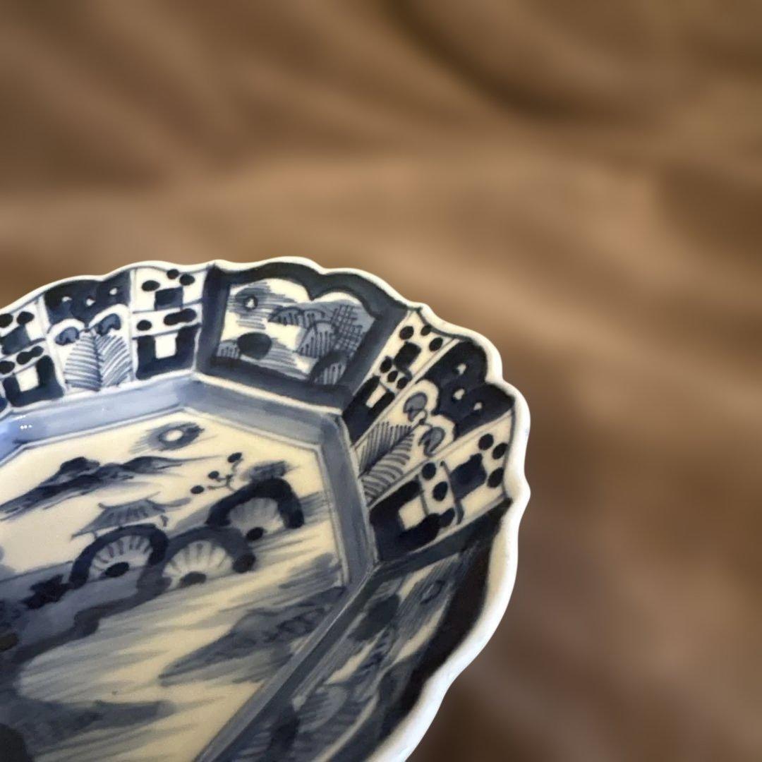 ⬛︎五寸変形皿11枚⬛︎染付手描⬛︎古伊万里⬛︎山水巻物角皿江戸⬛︎有田骨董⬛︎