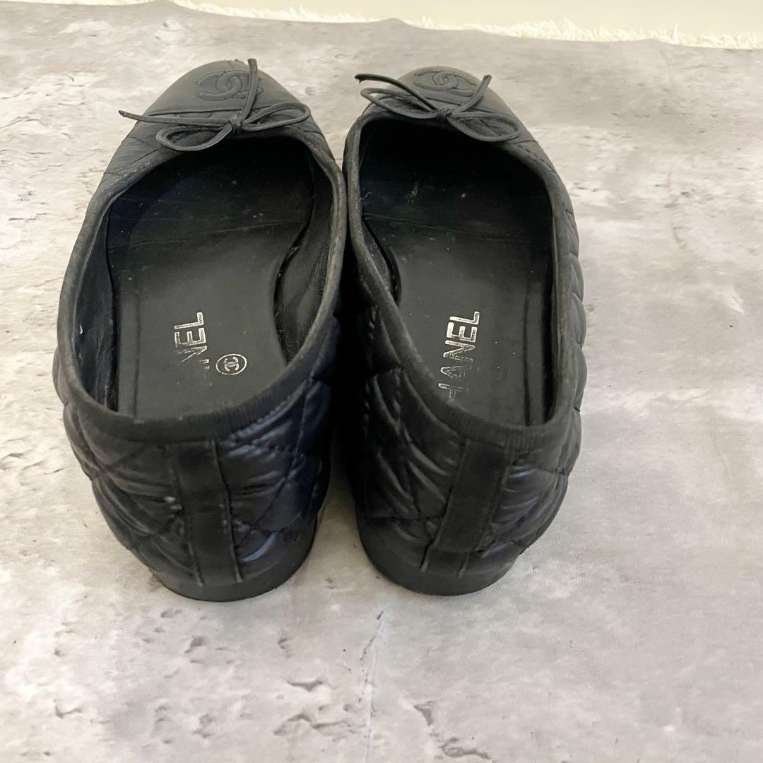 CHANEL バレエシューズ リボン ココマーク 36 1/2 ブラック 23㎝