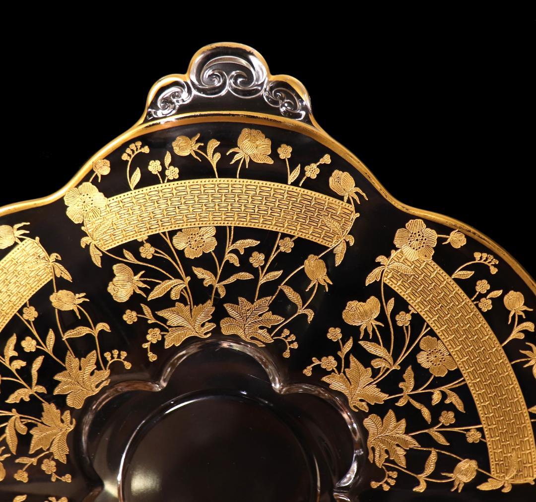 オールド・バカラ 1900年 金彩花柄大型トレー 34.4cm 皿 アンティーク