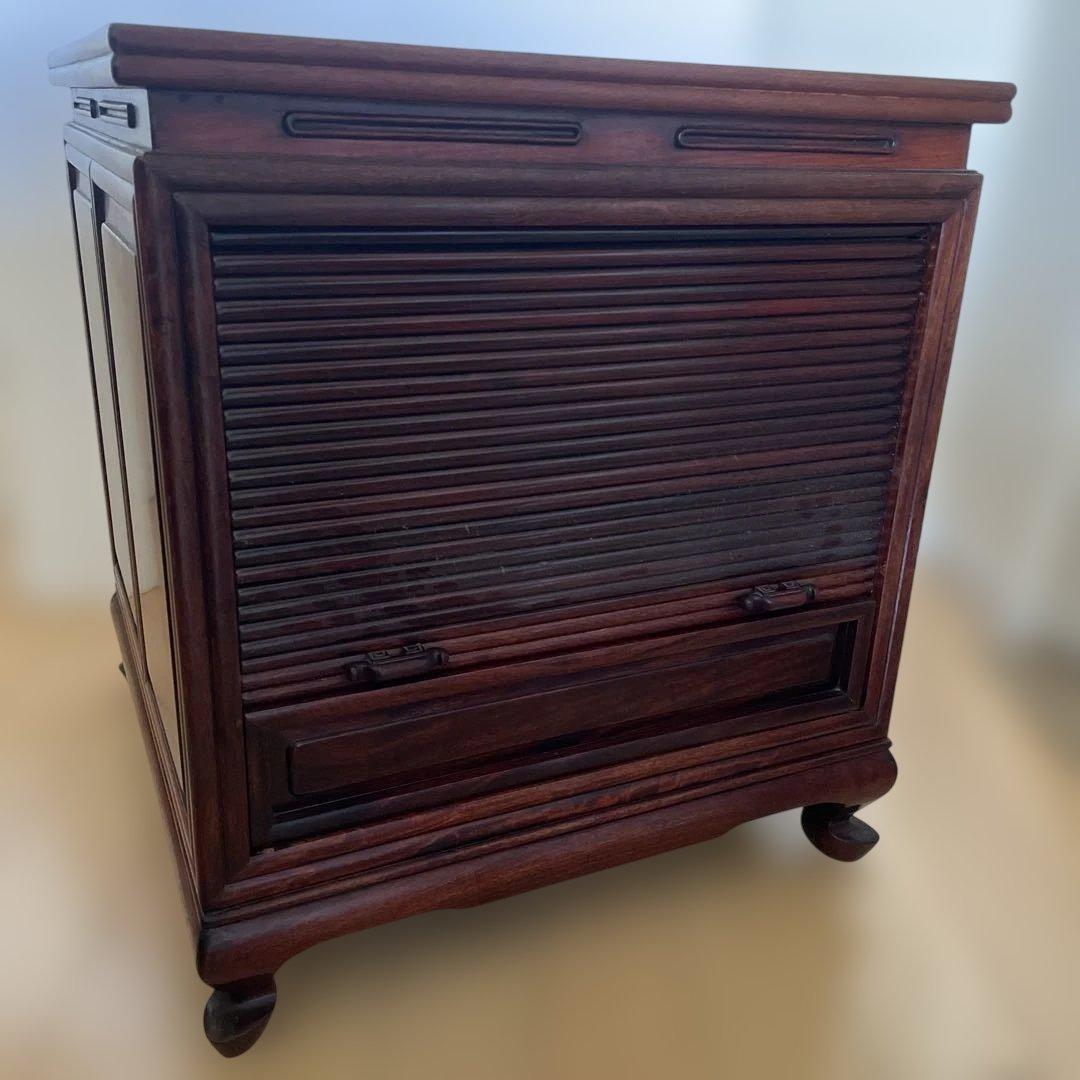 【美品】唐木家具 蛇腹扉•収納付ミニチェスト ヴィンテージ