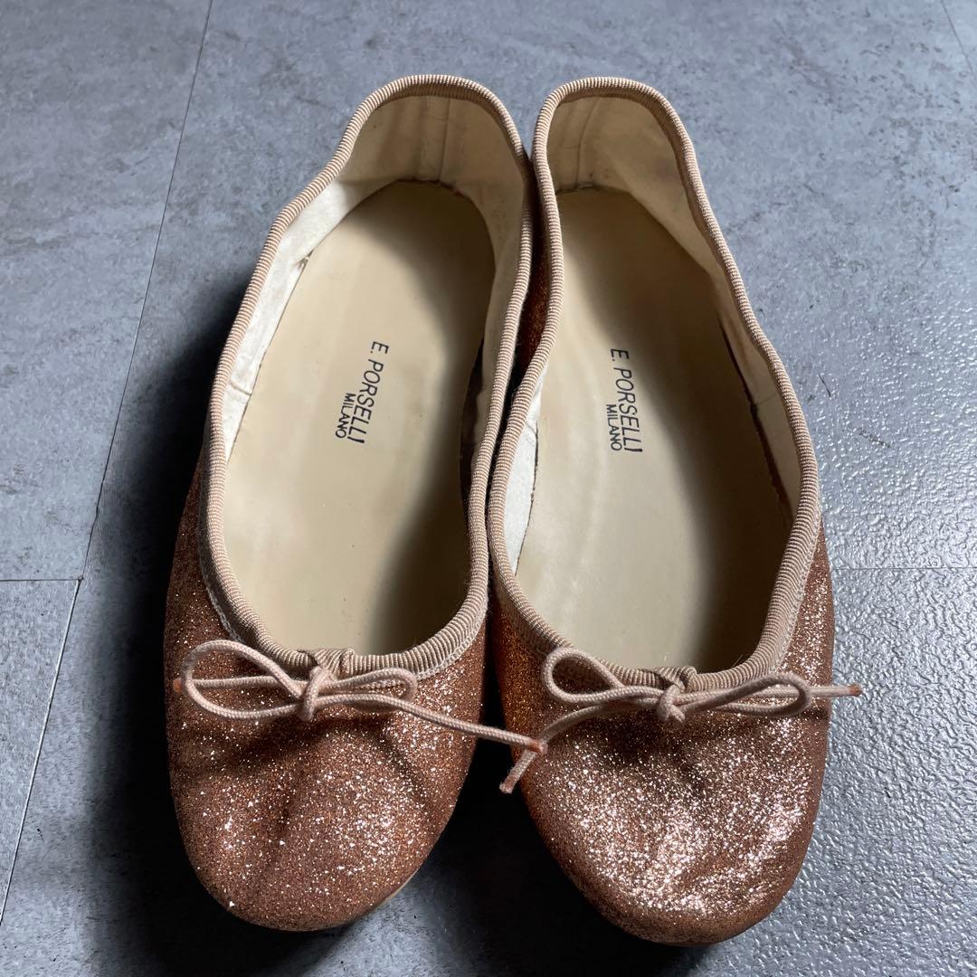 極美品✨️ E.PORSELLI ポルセリフラットシューズ グリッター ピンク