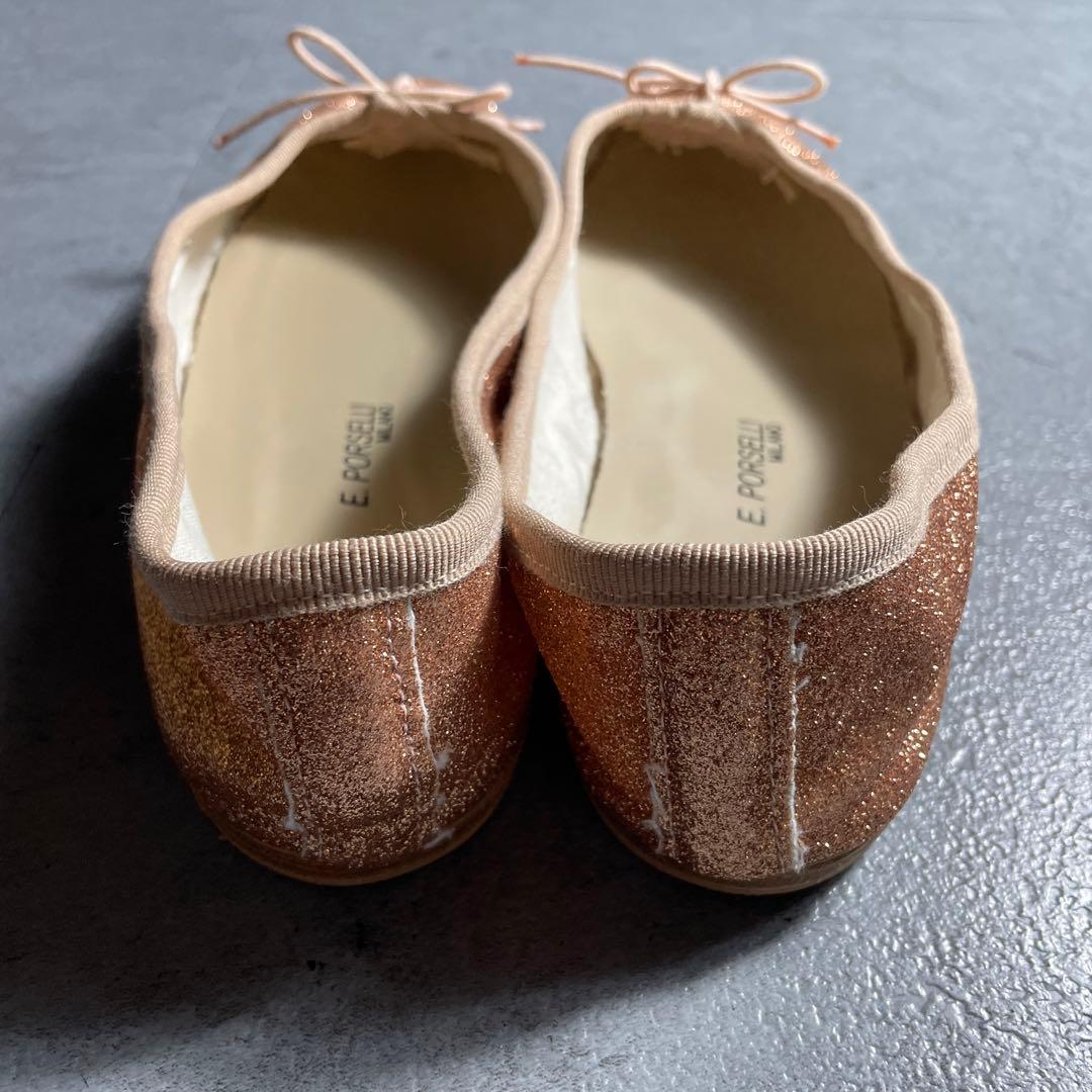 極美品✨️ E.PORSELLI ポルセリフラットシューズ グリッター ピンク