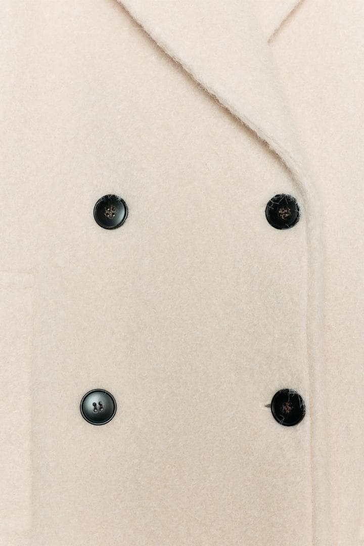 希少 Mサイズ ZARA ブークレダブルブレストミディ丈コート エクリュ