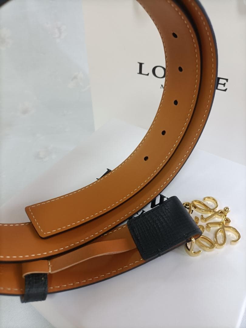 ブラック★メンズ ベルト ロエベ loewe ゴールドロゴ