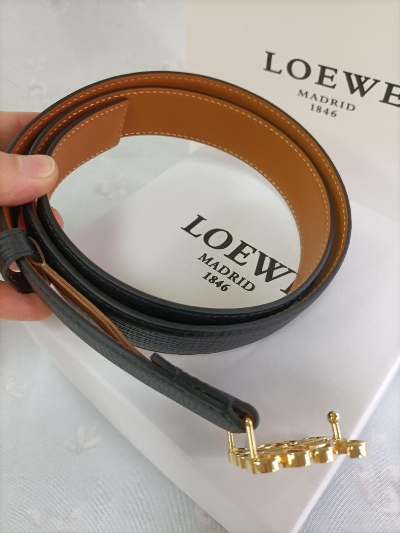 ブラック★メンズ ベルト ロエベ loewe ゴールドロゴ