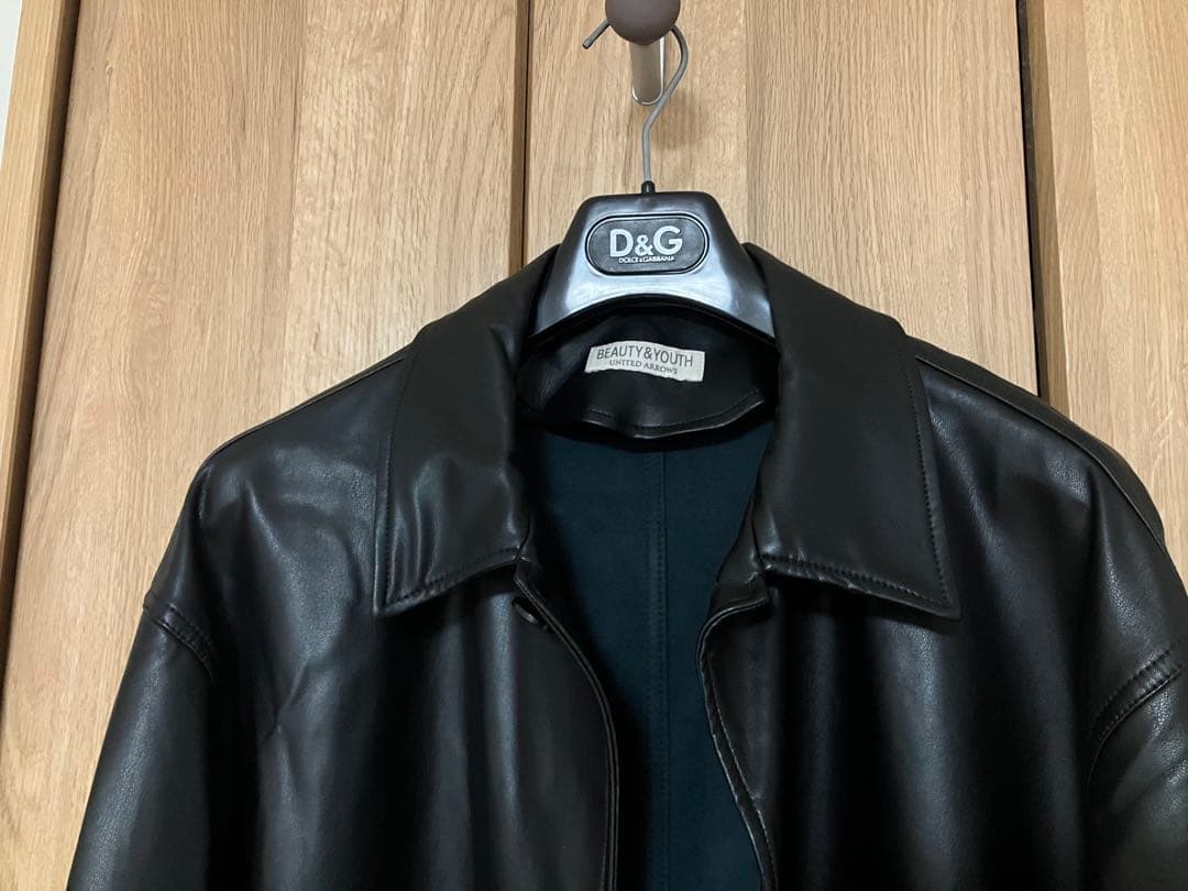 ビューティ&ユース　FAUX LAMB カバーオール　レザー ブラック　XL