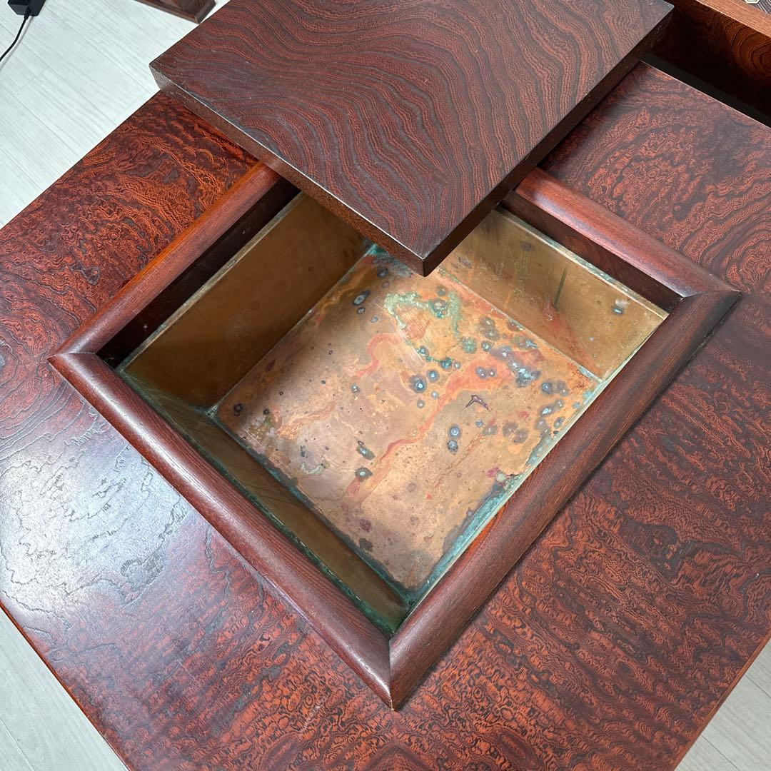駿河民芸 囲炉裏テーブル 杢目 隅金具/畳ベンチ1脚・畳椅子2脚付き iso※