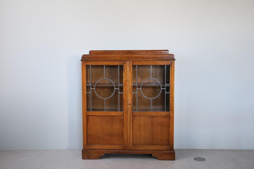 英国アンティーク木製ブックケースキャビネット/本棚/食器棚/飾り棚(91-14)