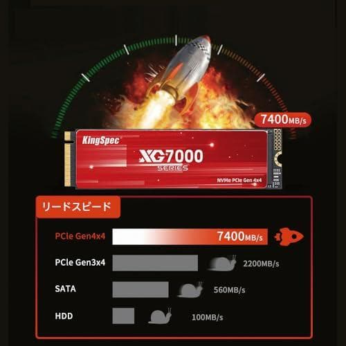 内蔵型SSD KingSpec XG7000 2TB SSD M.2 NVMe 2280 Pm