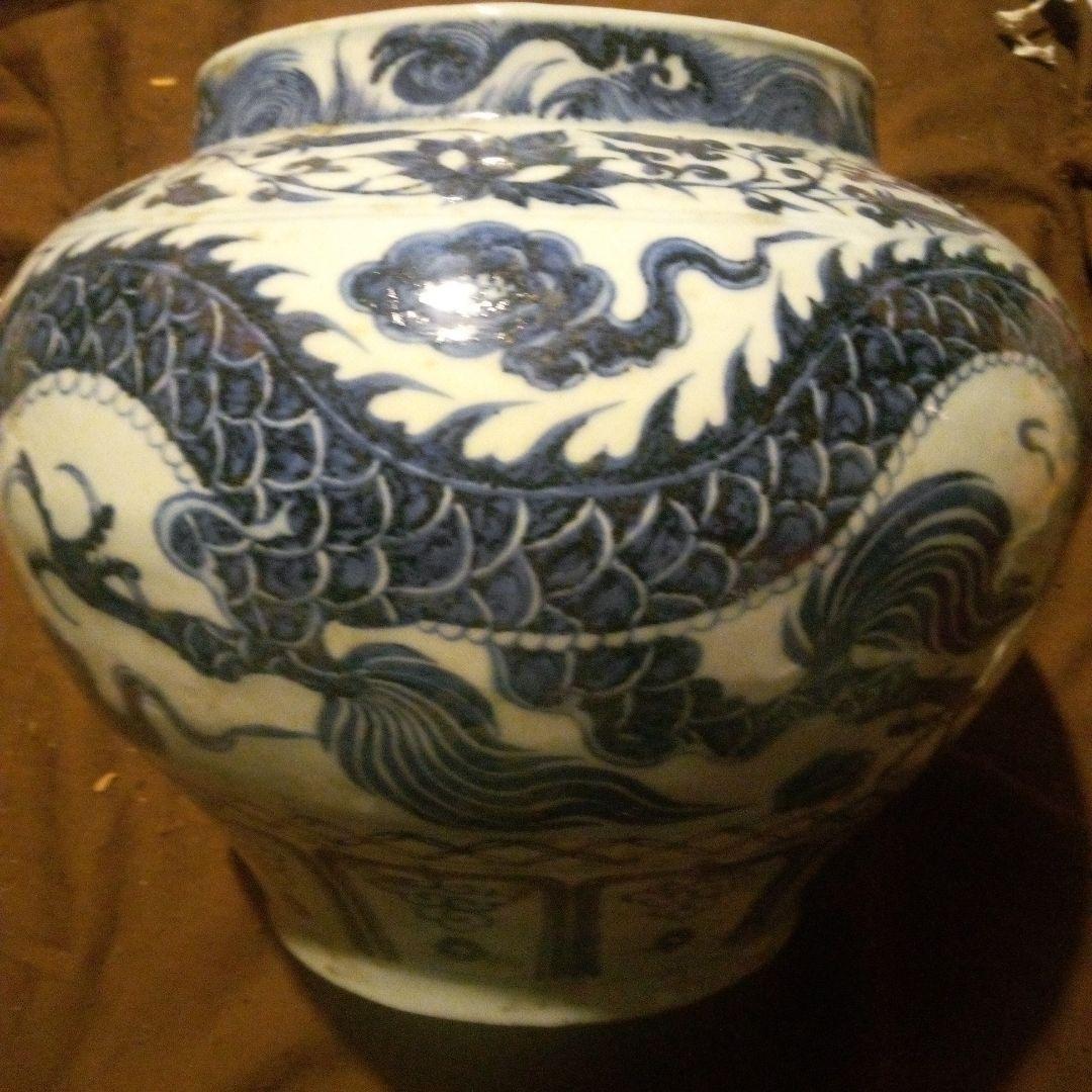中国陶磁器　元染付　龍大壺