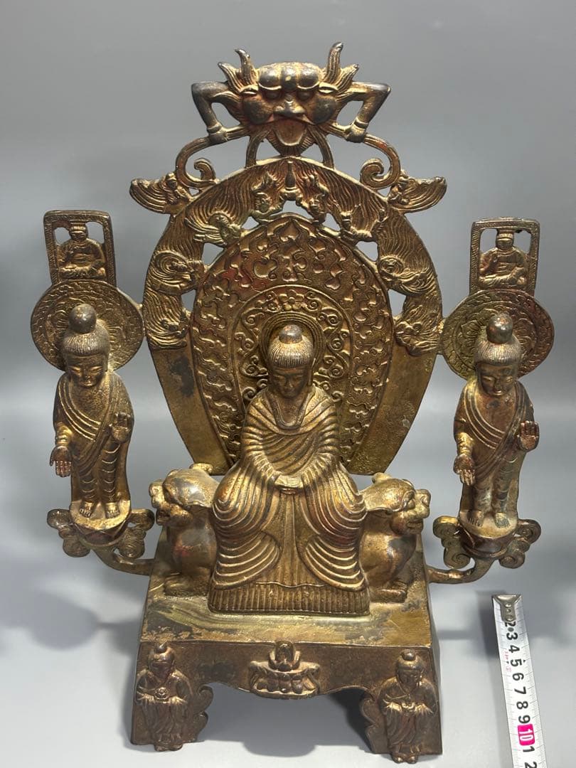 仏教古美術 純銅 文化遺産 文化財仏像伝承　 中央に仏と菩薩像
