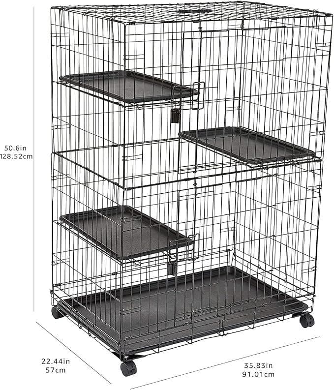 【未使用品】Amazonベーシック 猫ケージ 大型 3段 折り畳み式 ブラック