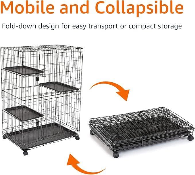 【未使用品】Amazonベーシック 猫ケージ 大型 3段 折り畳み式 ブラック
