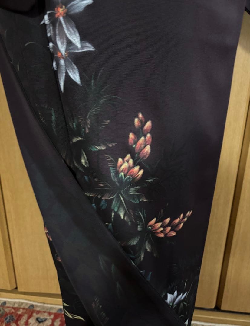 正絹付下げ トールサイズ 裄69 茶紫 油絵風 草花　身丈169.5 幻想的