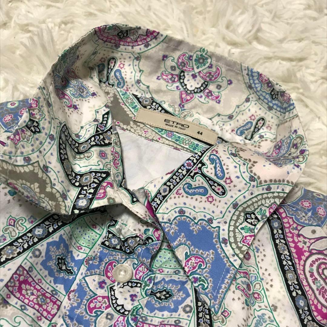 ETRO エトロ 44 ペイズリー シャツ 水色 ピンク 長袖 ボタニカル