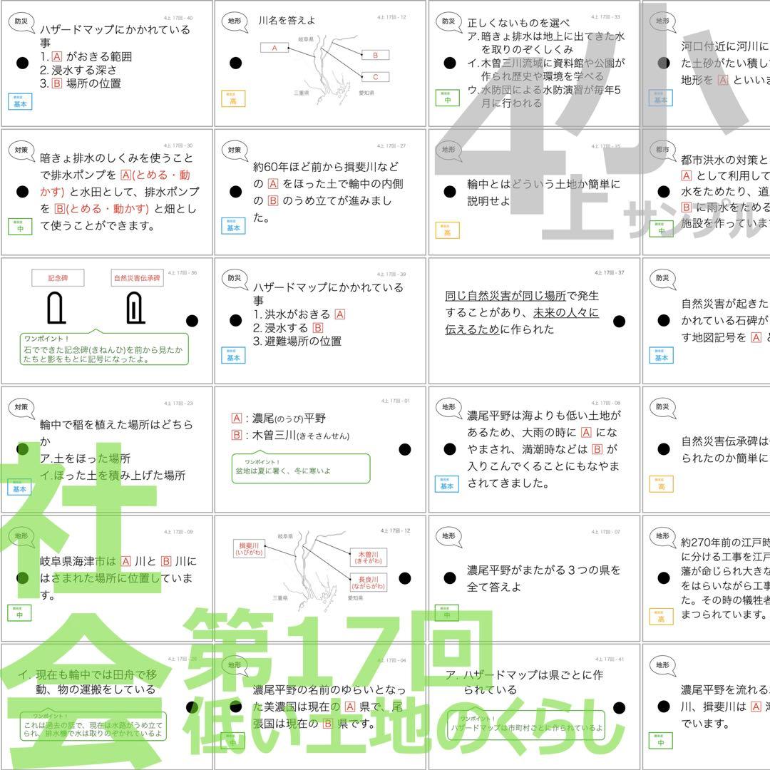 中学受験 暗記カード【4年上 社会・理科 16-19回】組分けテスト対策 予シリ