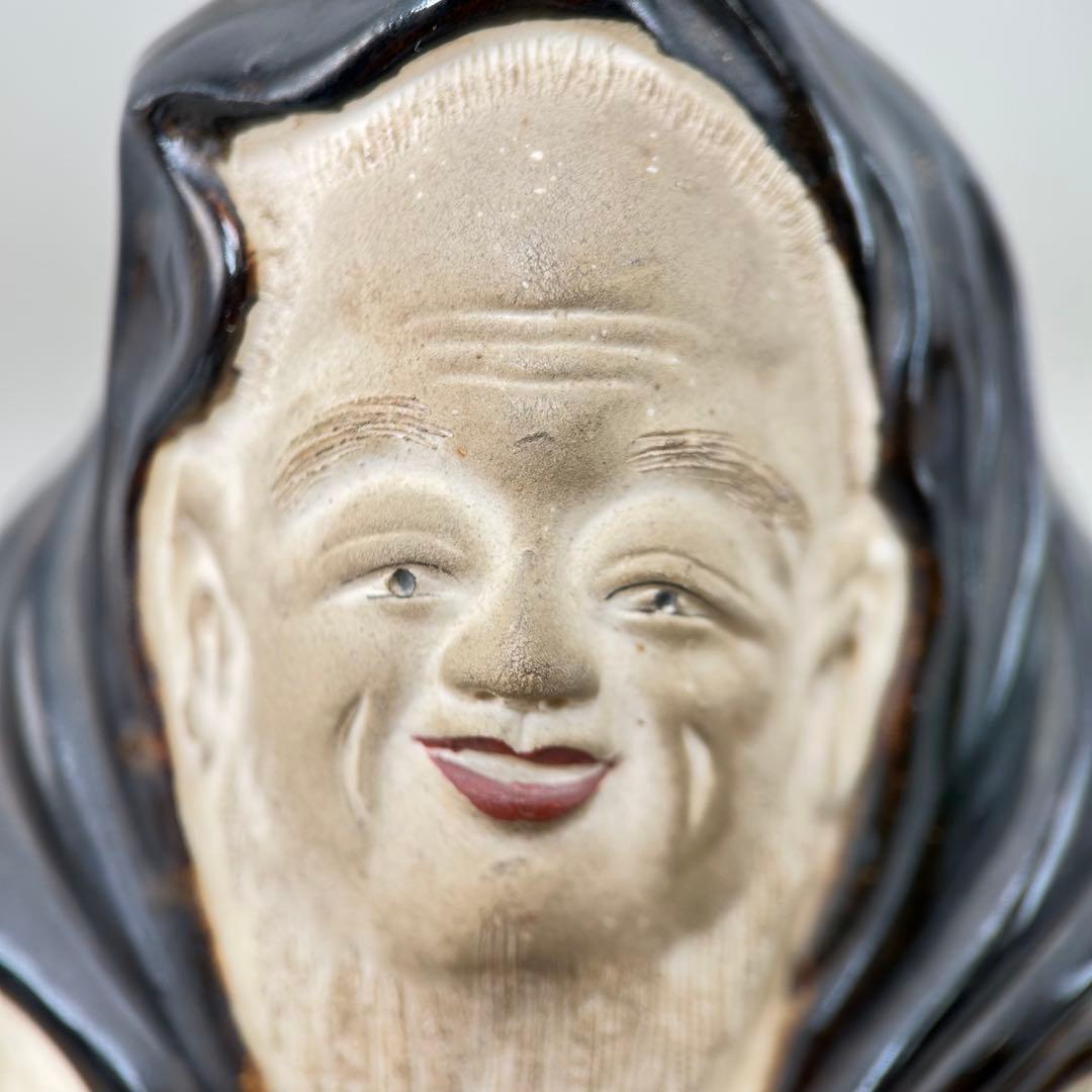 【平安竹泉】作 菊花仙俵着彩八十翁福禄寿 陶像 七福神 縁起物 昭和レトロ 置物
