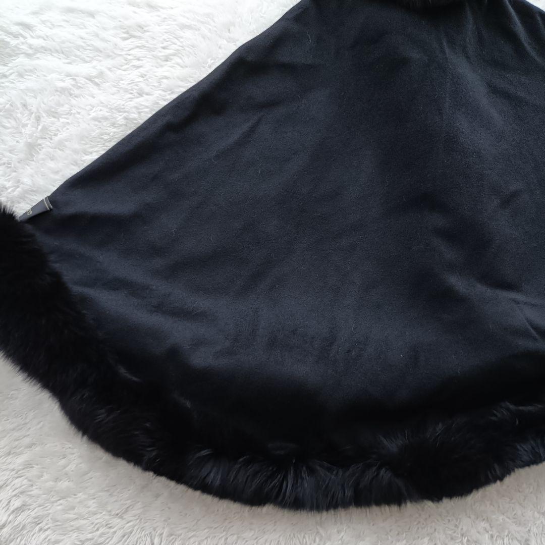 極美品 ツカキ ポンチョ カシミヤ100% ケープ 黒 フォックスファー 日本製