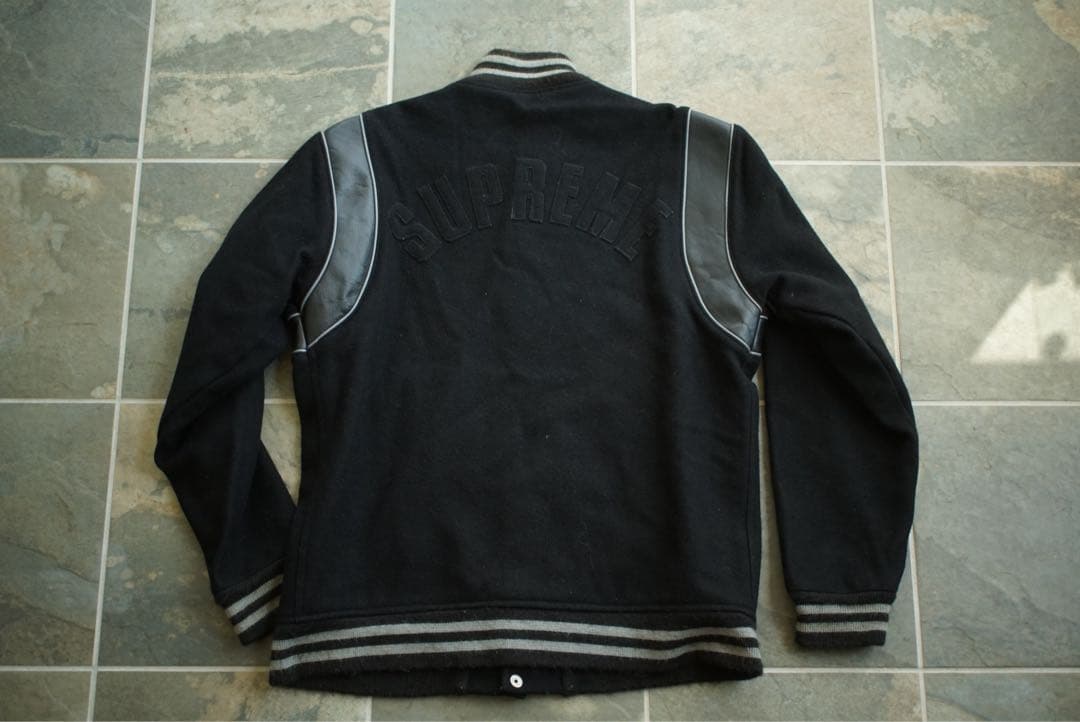 02aw 常田着 初期 Supreme レザー 切り替え スタジャン old 黒
