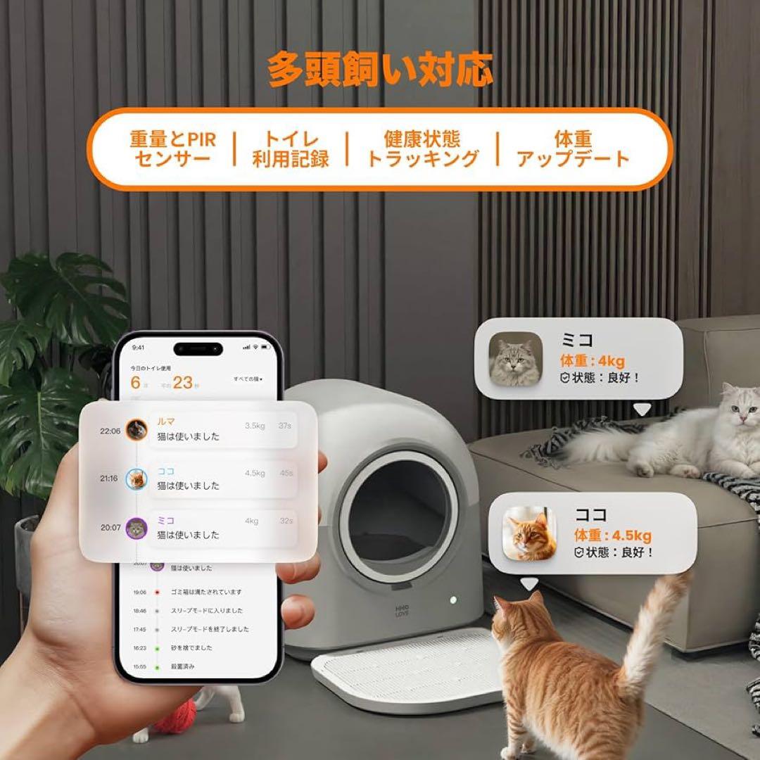 【HHOLOVE】猫自動トイレ 全自動猫トイレ AI搭載センサー PIR検知
