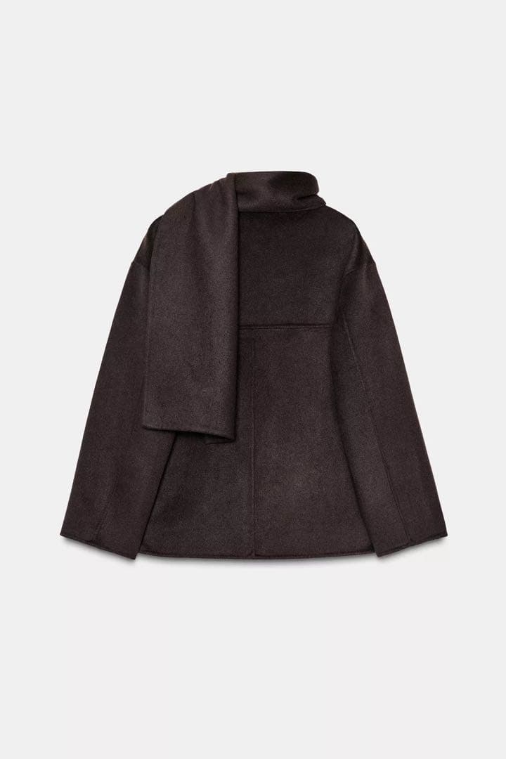 新品タグ付⭐︎ZARA ザラ ウール ショートスカーフコート ブラウン