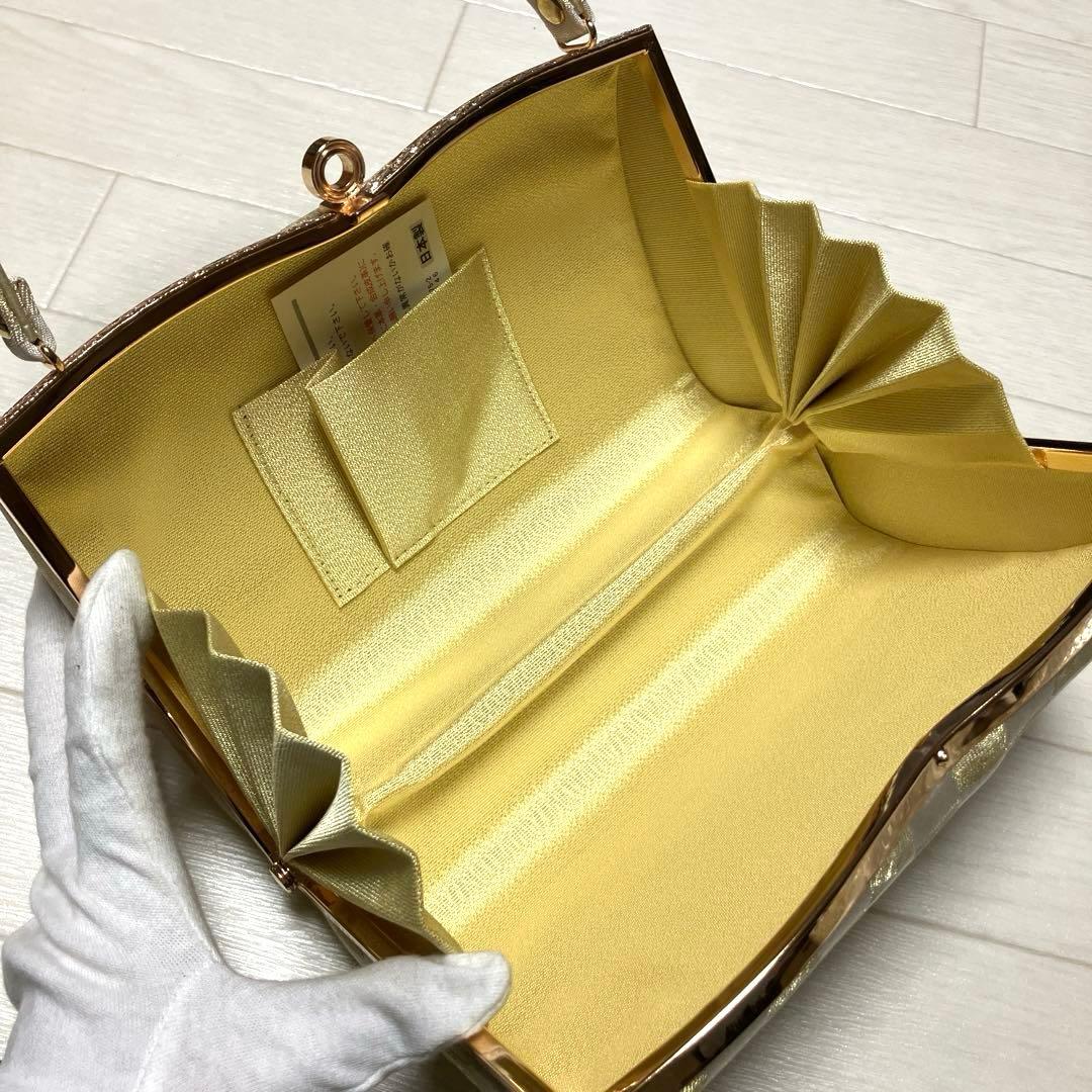 《未使用》草履バッグセット　市松模様　ゴールド