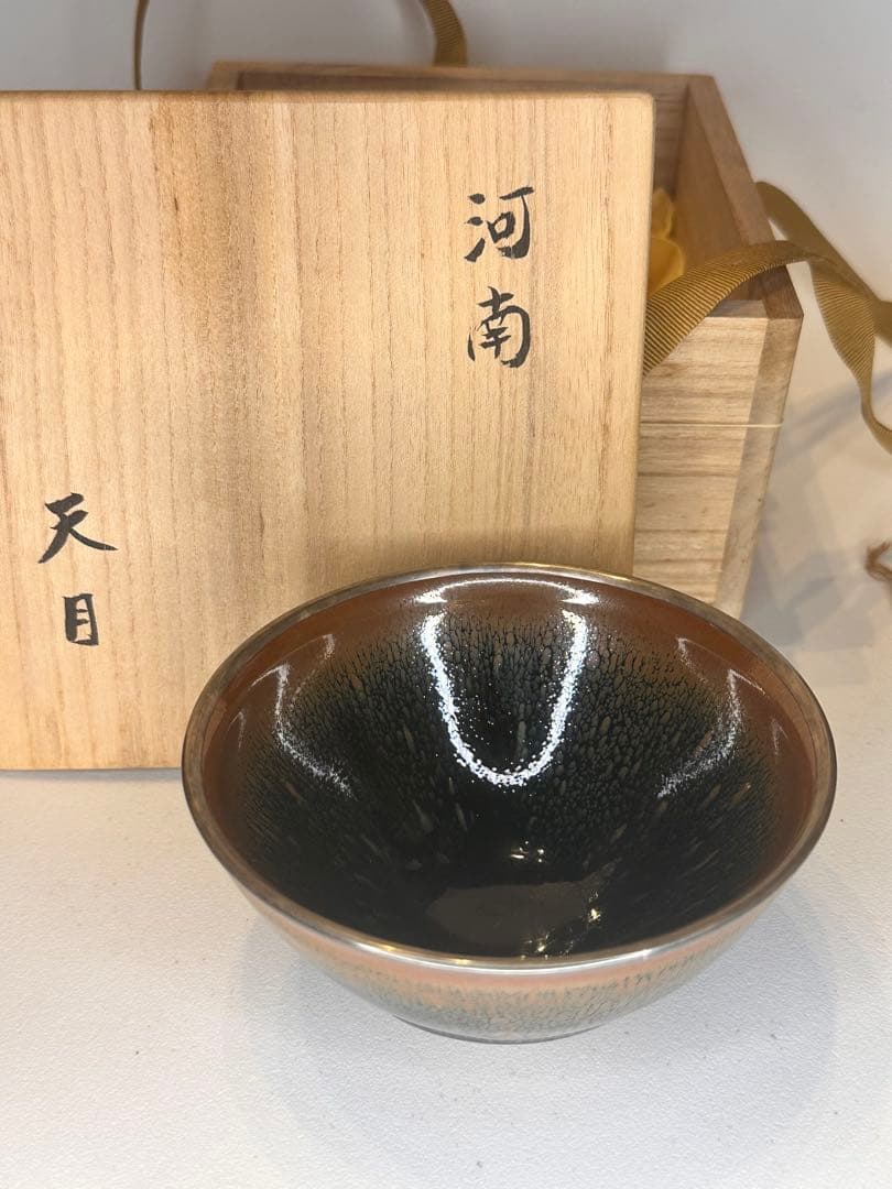 中国 天目 建盏 銀覆輪 茶碗 美しい釉景 共箱 茶道具 古陶磁