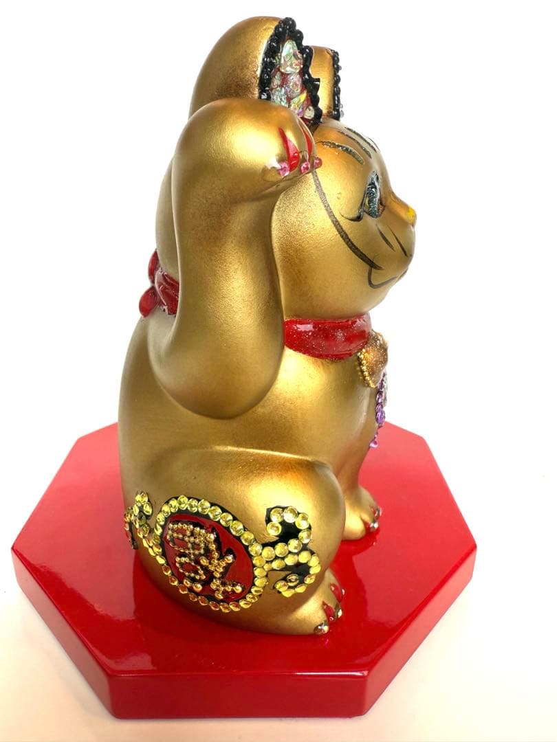 招き猫 デコ スワロフスキー風 金運 開運 商売繁盛 開店祝い　ブラック