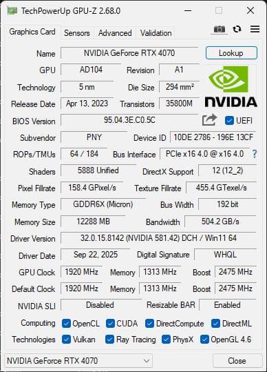 グラフィックボード・グラボ・ビデオカード PNY GeForce RTX 4070