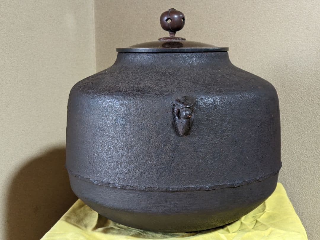 ♦茶釜 浪速の釜師 橋本辰敏作 鷺地紋 阿弥陀釜 共箱 茶道具 金属工芸 骨董品
