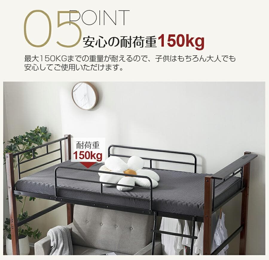【高さ140cm】ロフトベッド パイプベッド S 耐荷重150kg WHITE