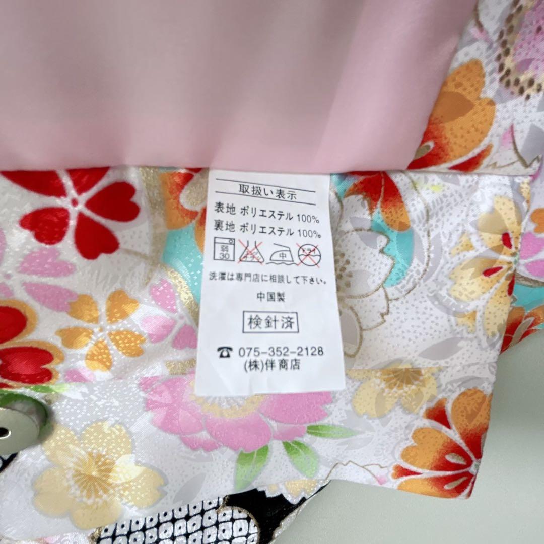 美品セット　七五三　３歳女の子　長着＆被布＆長襦袢＆小物　黒地×白地　桜　絞り柄