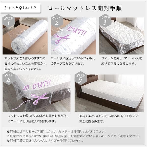 ロール梱包片面仕様ポケットコイルマットレス　セミダブル