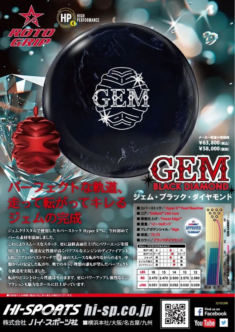 送料込み【新品】ジェム・ブラックダイヤモンド　ロトグリップ15ポンド3オンス25