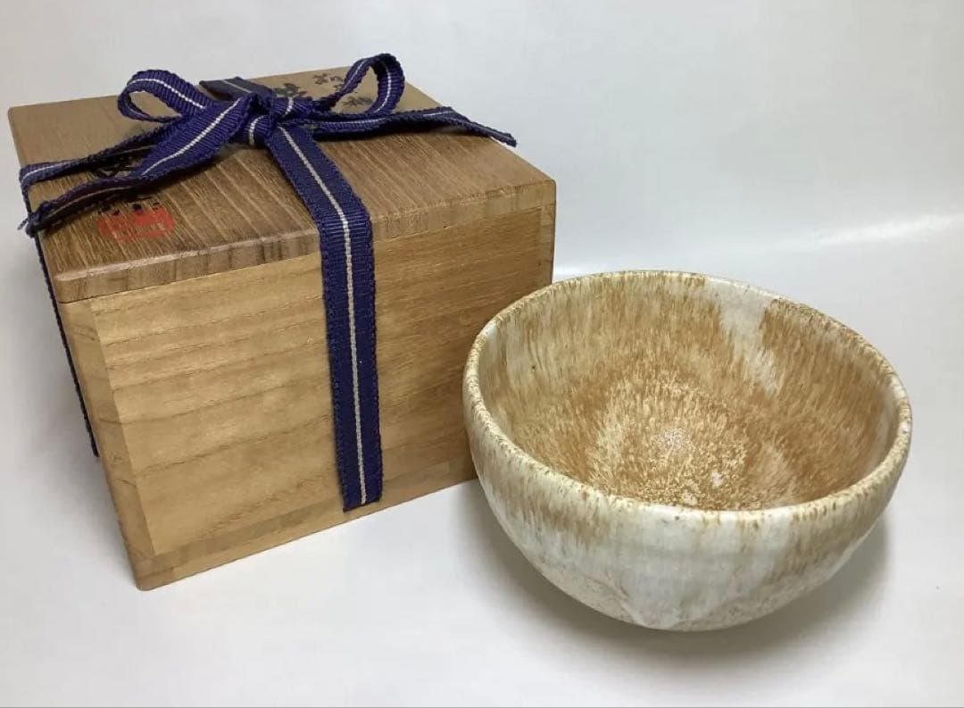 茶碗 灰釉 鵬雲斎書付 谷口良三作 木箱入 茶道具 古物品