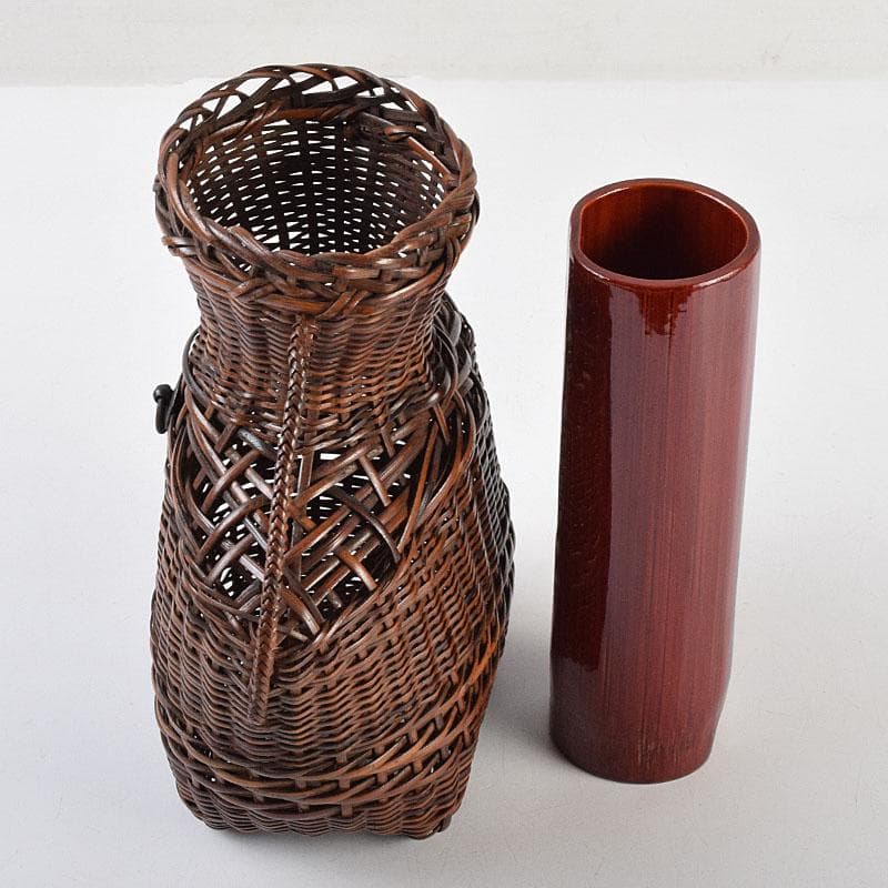 茶道具　吉田ふみ与作　耳付掛花籠　籠花生　時代箱付　V　R9539