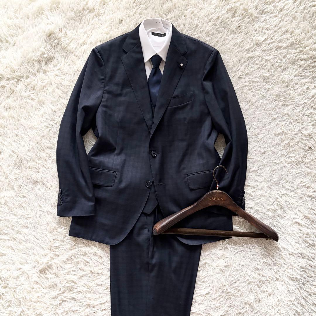 <極美品>LARDINI 新ロゴ ネイビー ウール 3ピース サイズ52