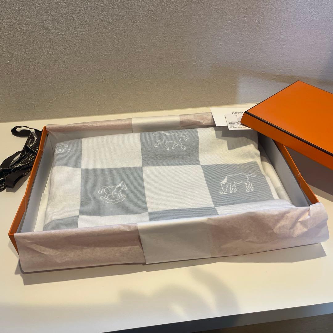 エルメス ブランケット アダダ ブルーブラシエ コットン HERMES