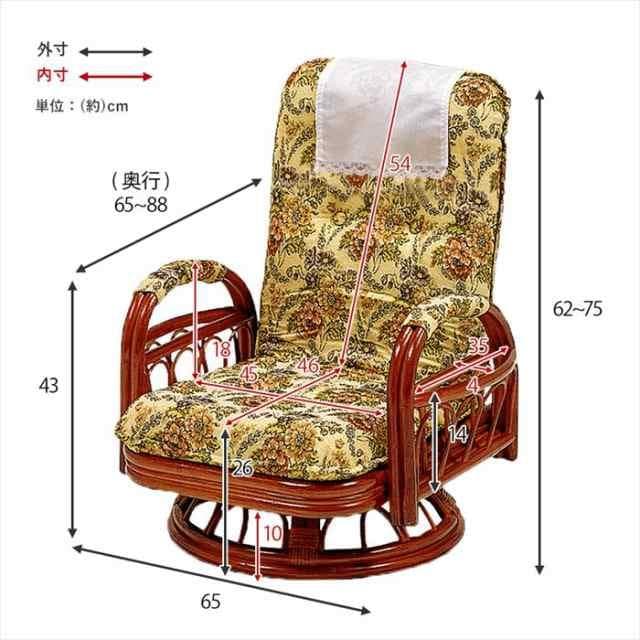 アウトレット【送料無料】高級ラタンギア式リクライニング回転座椅子【ミドルタイプ】