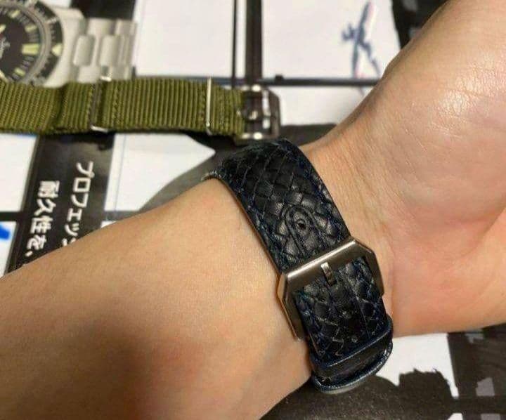 IWC レザーベルト 20mm-18mm ネイビー　マーク 再出品