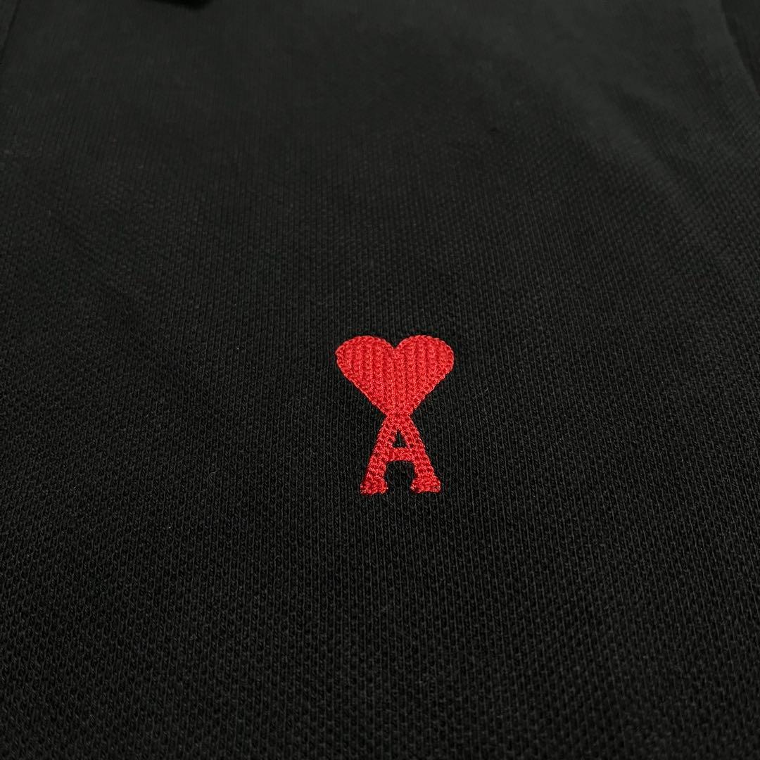 QR確認済　正規品　アミ ワンポイント ハート刺繍ロゴ ポロシャツ 黒