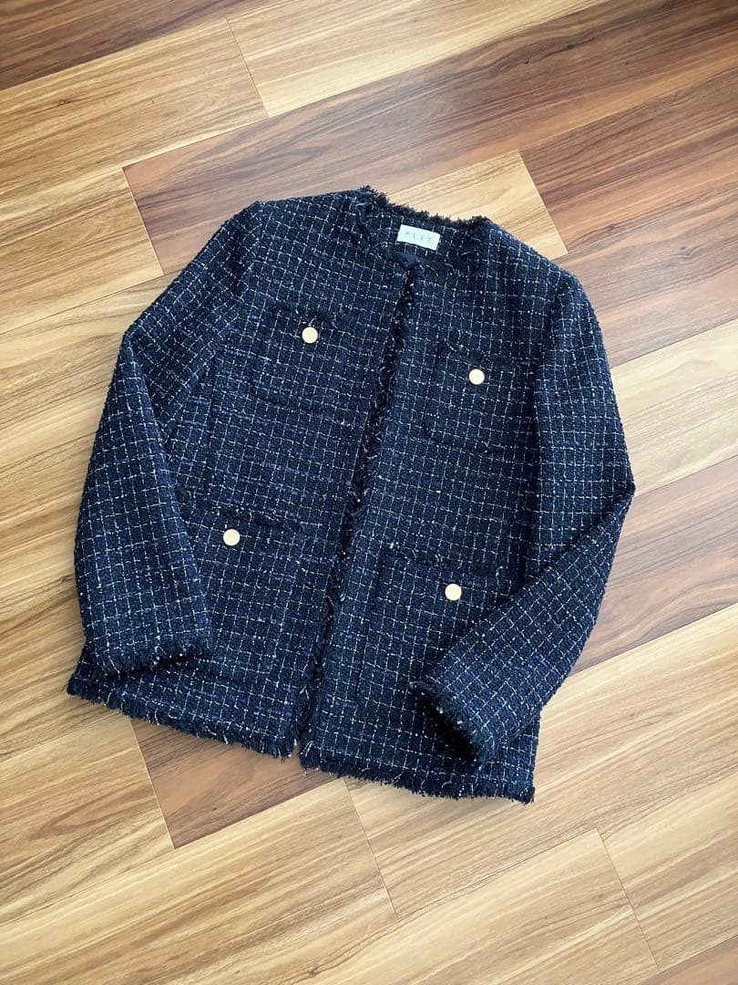 美品 PLST プラステ ツイードジャケット ネイビー 入卒園式入学式卒業式 M