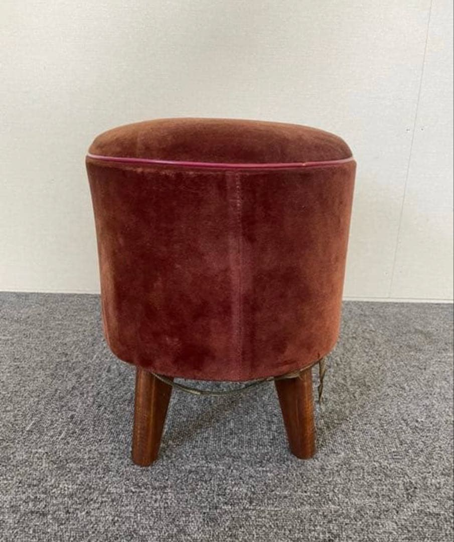 レトロ スツール 腰掛 モケット地 ワインカラー 木製脚 中古品