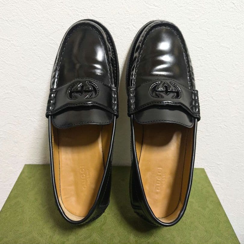 美品　GUCCI　インターロッキングG　ローファー　黒　38 1/2