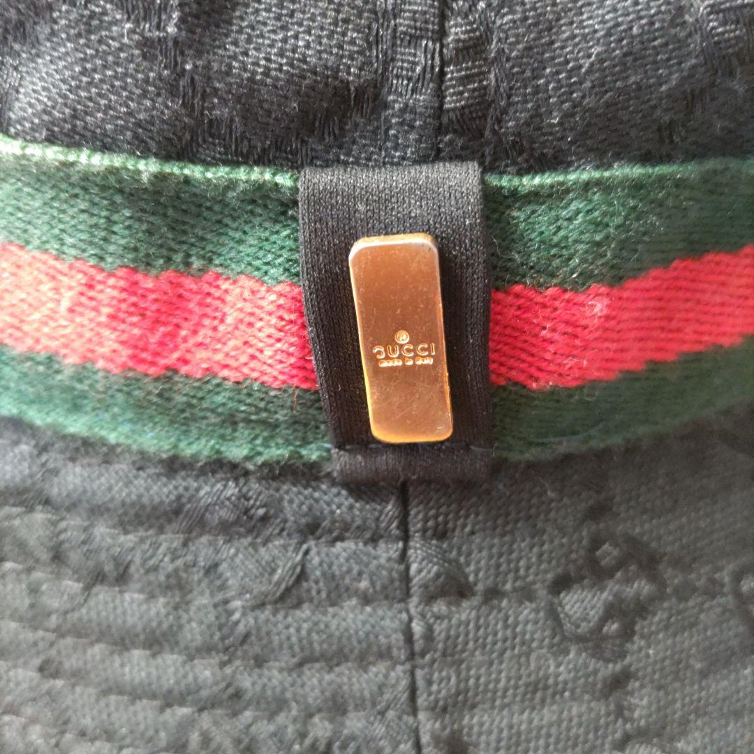 GUCCI バケットハット 黒 緑赤ストライプ
